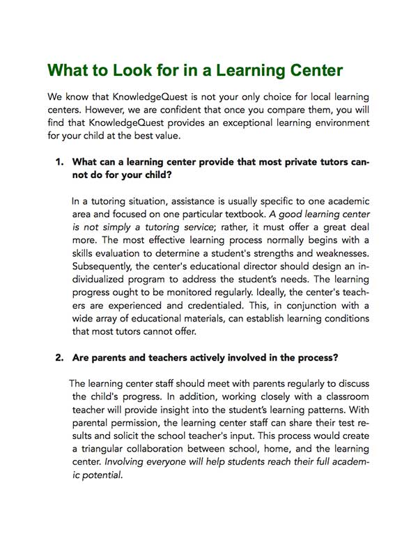 What to look for in a learning center